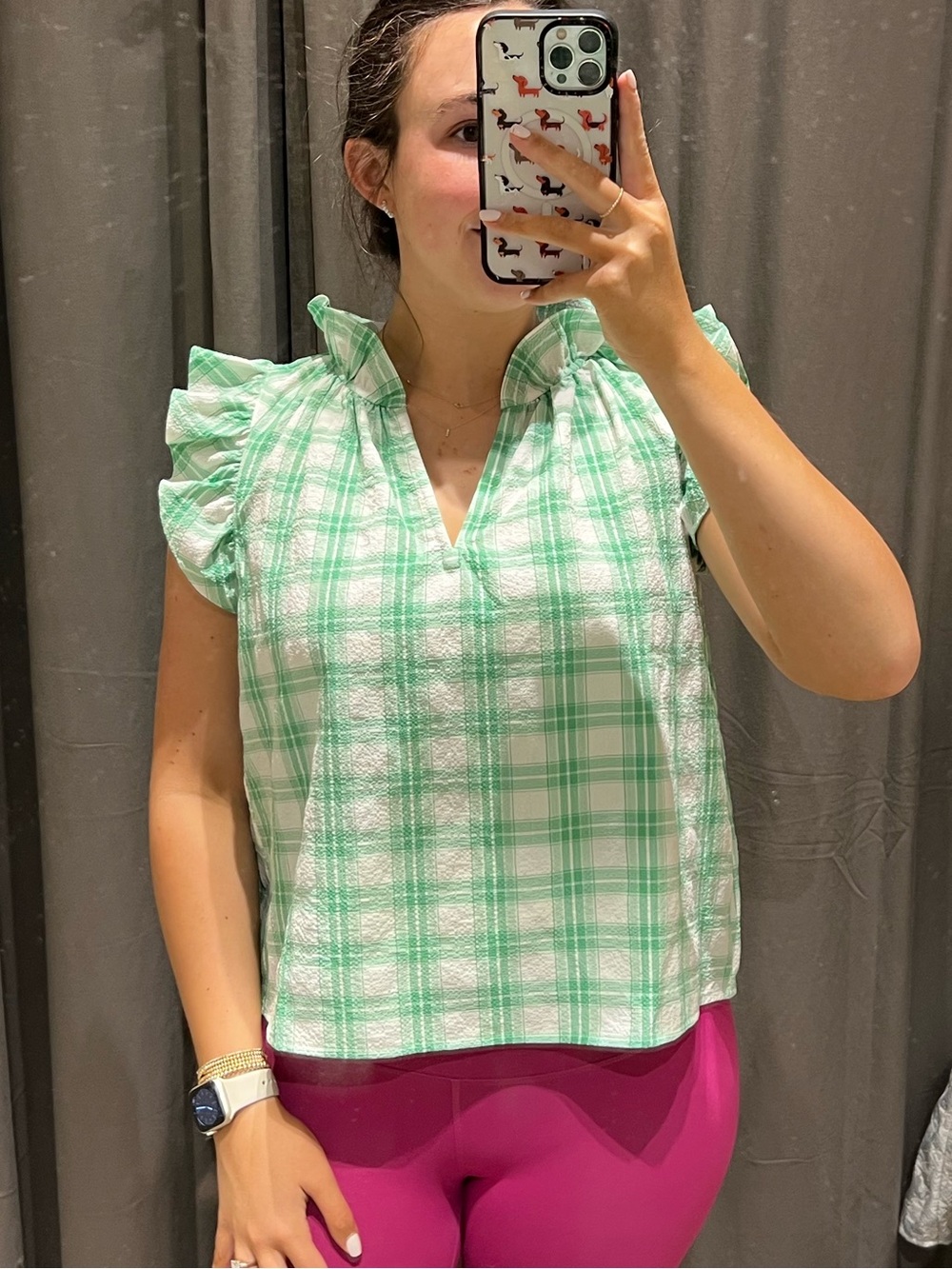Olivaceous Green & White Gingham Blouse